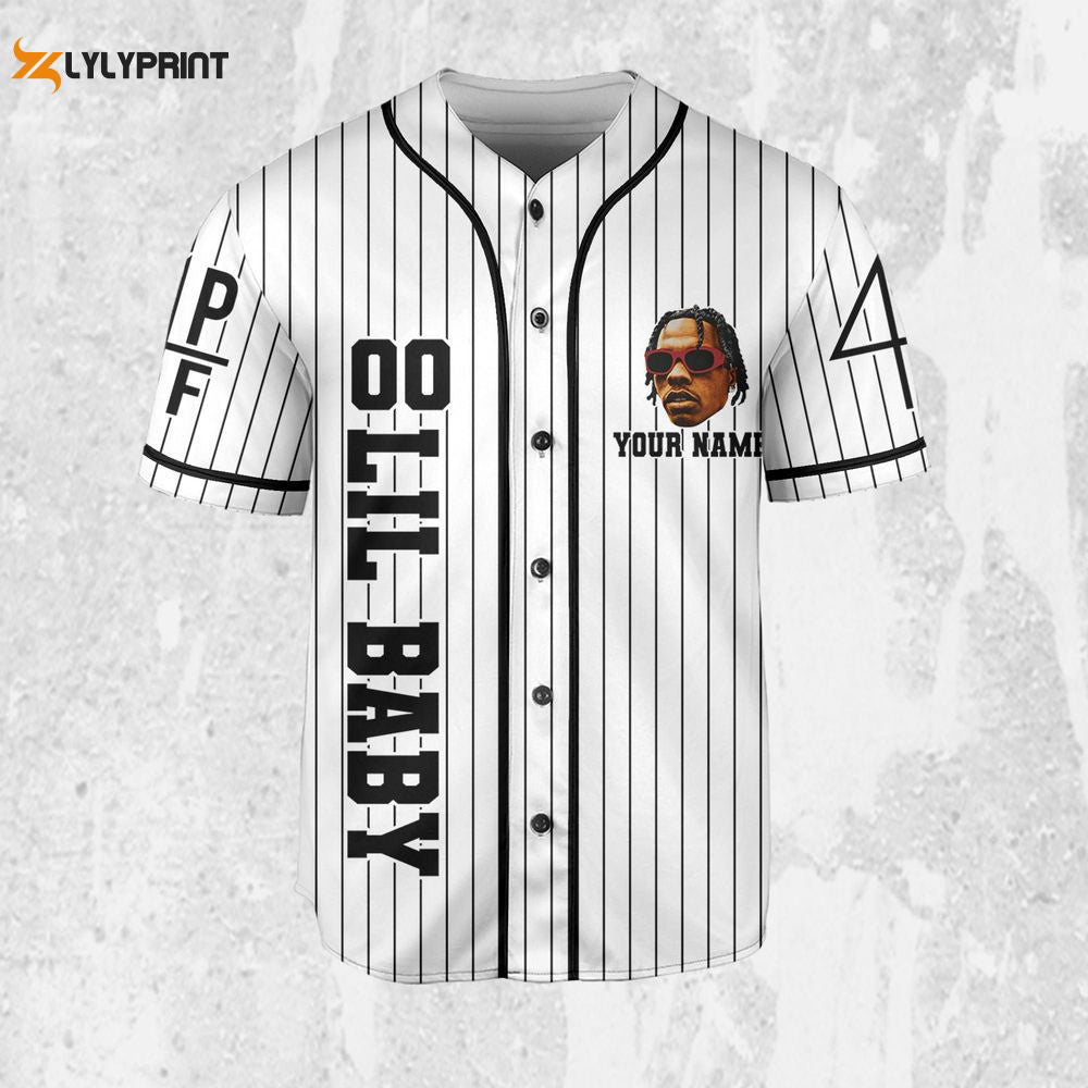 Personalize Lil Baby White Color Jersey, Lil Baby Baseball Jersey, Lil Baby Rap Jersey - lylyprint.com