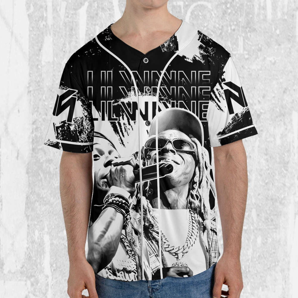 Personalize Lil Wayne Rapper Grunge Black And White Color Jersey, Custom Baseball Jersey, Lil Wayne Shirt,Lil Wayne Rap Shirt,Music Jersey - Aopprinter