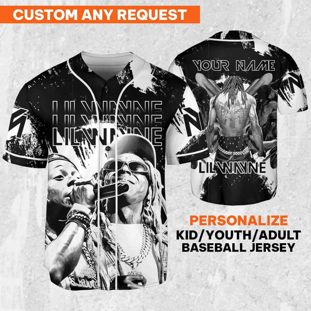Personalize Lil Wayne Rapper Grunge Black And White Color Jersey, Custom Baseball Jersey, Lil Wayne Shirt,Lil Wayne Rap Shirt,Music Jersey - Aopprinter