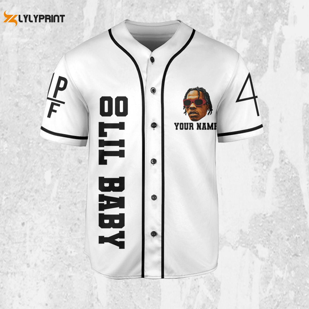 Personalize Retro Lil Baby White Jersey, Lil Baby Baseball Jersey, Lil Baby Rap Jersey Shirt - lylyprint.com