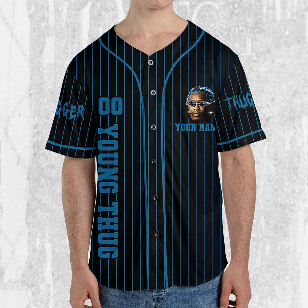 Personalize Young Thug Black And Blue Jersey, Young Thug Baseball Jersey - lylyprint.com