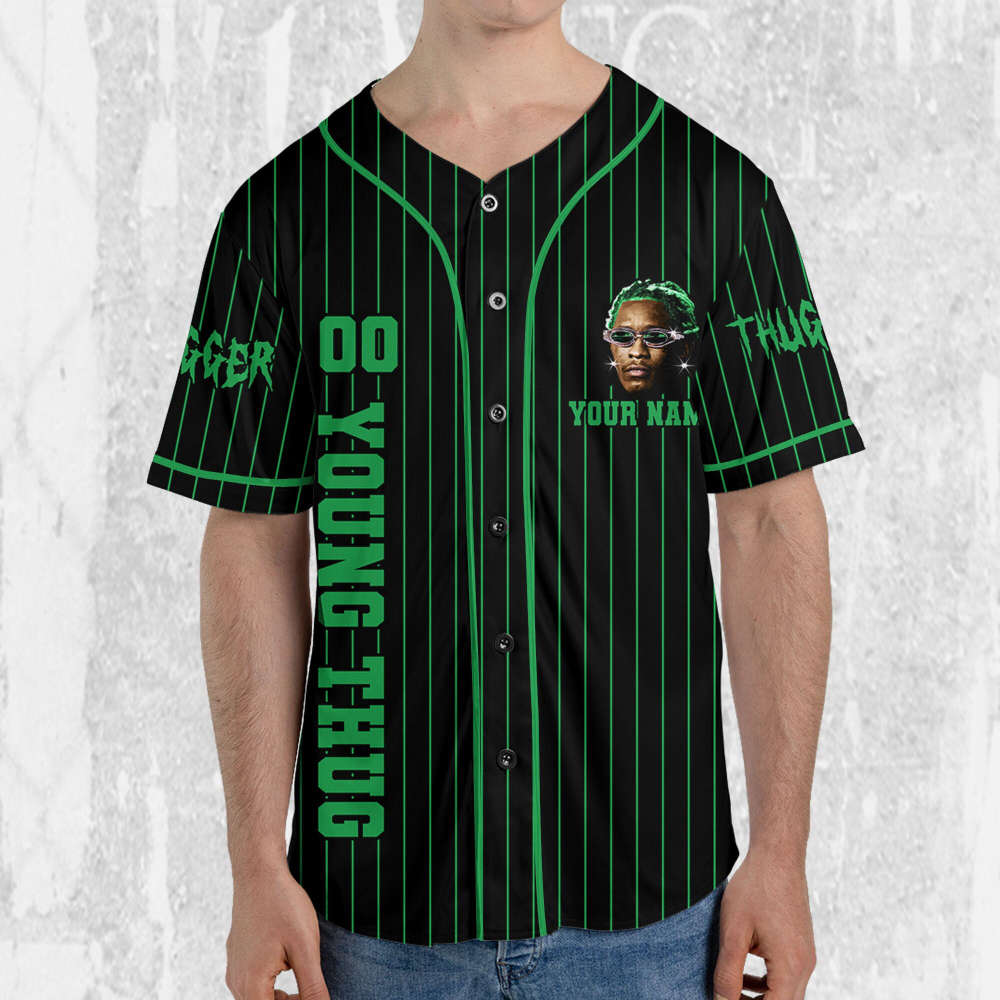 Personalize Young Thug Black And Green Jersey, Young Thug Baseball Jersey - lylyprint.com