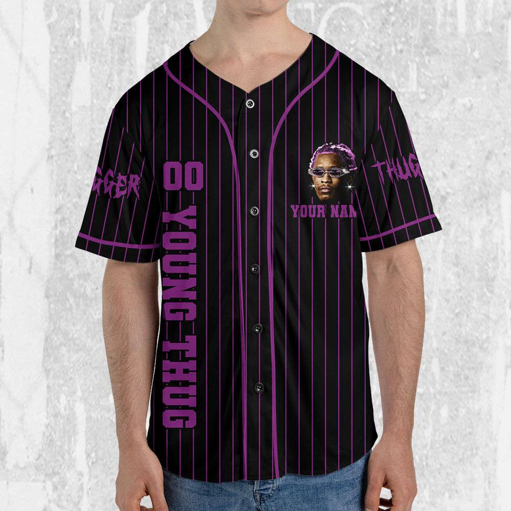 Personalize Young Thug Black And Purple Jersey, Young Thug Baseball Jersey - lylyprint.com