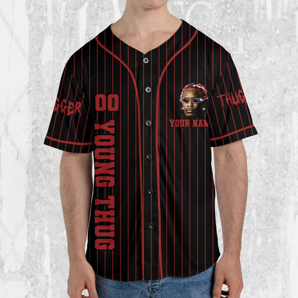 Personalize Young Thug Black And Red Jersey, Young Thug Baseball Jersey - lylyprint.com