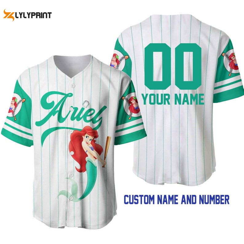 Personalized Ariel Princess The Little Mermaid All Over Print Pinstripe Baseball Jersey - lylyprint.com
