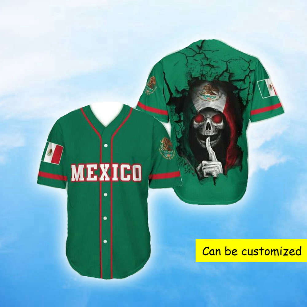 Personalized Aztec Mexican Skull Green Baseball Jersey - Aopprinter
