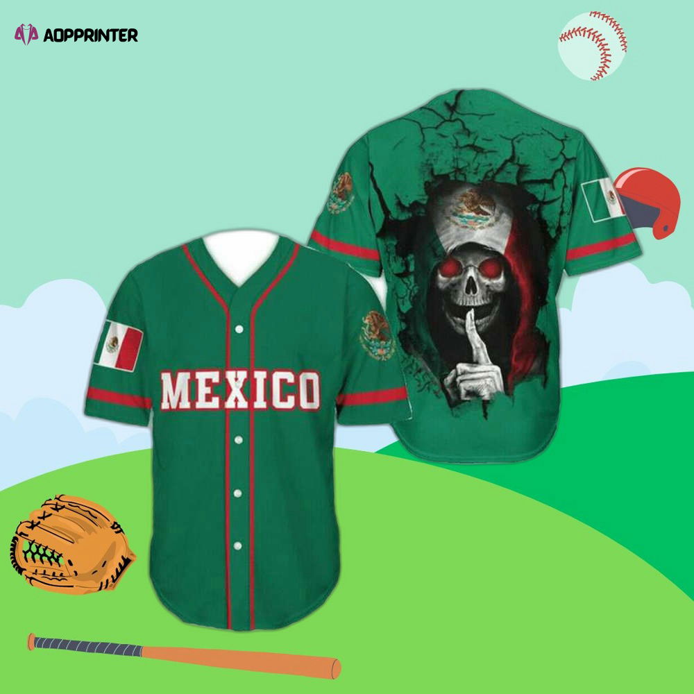 Personalized Aztec Mexican Skull Green Baseball Jersey - Aopprinter