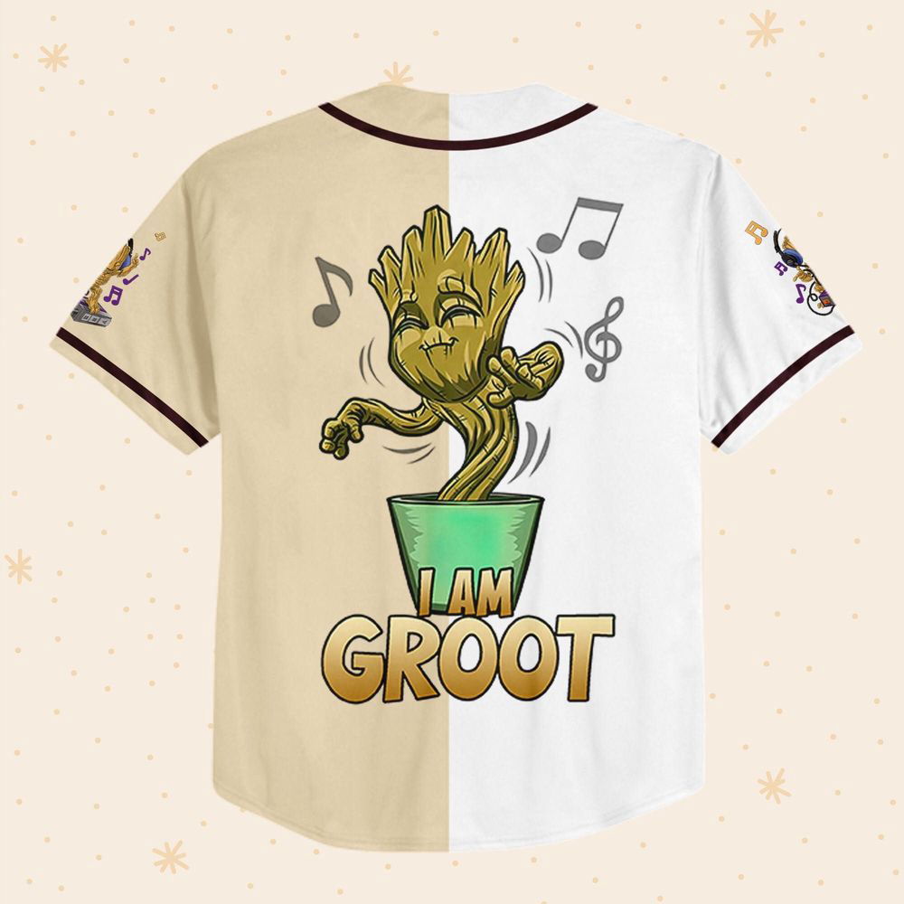 Personalized Baby Groot Listening Music And Dancing Baseball Jersey - lylyprint.com