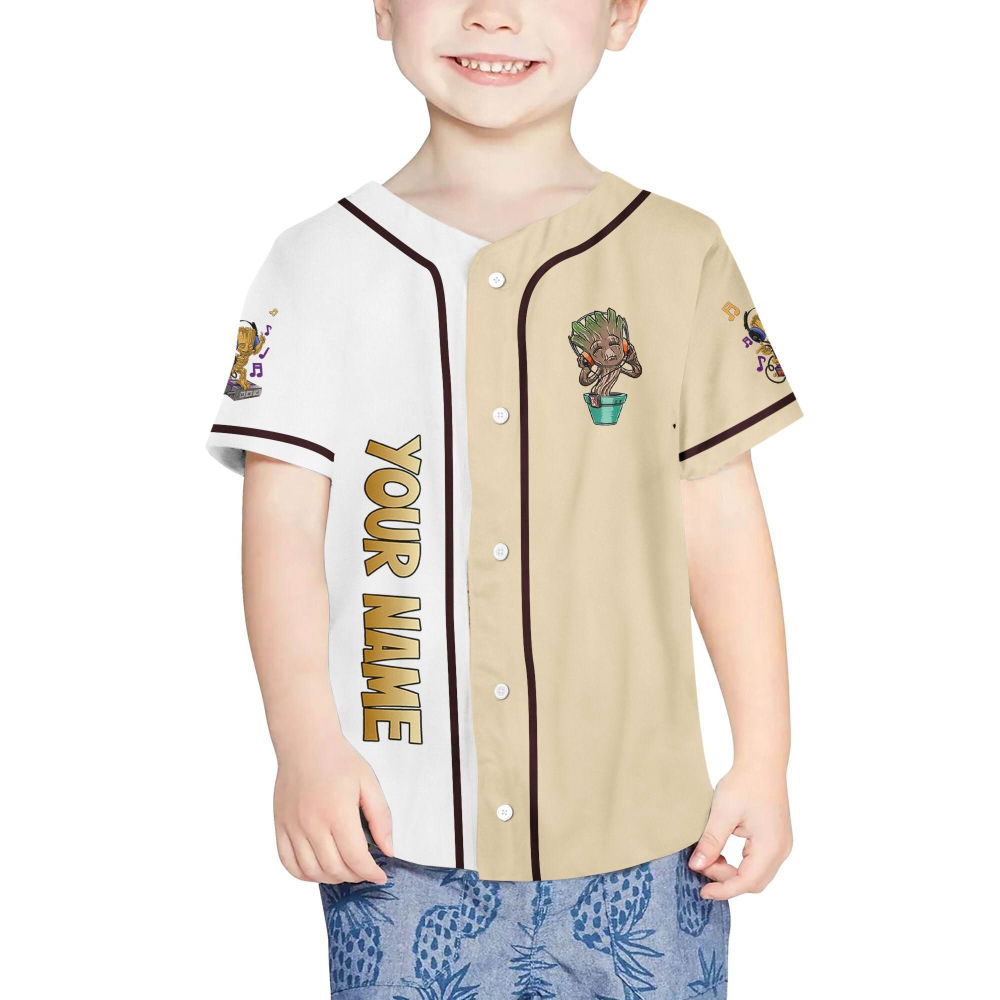 Personalized Baby Groot Listening Music And Dancing Baseball Jersey - lylyprint.com