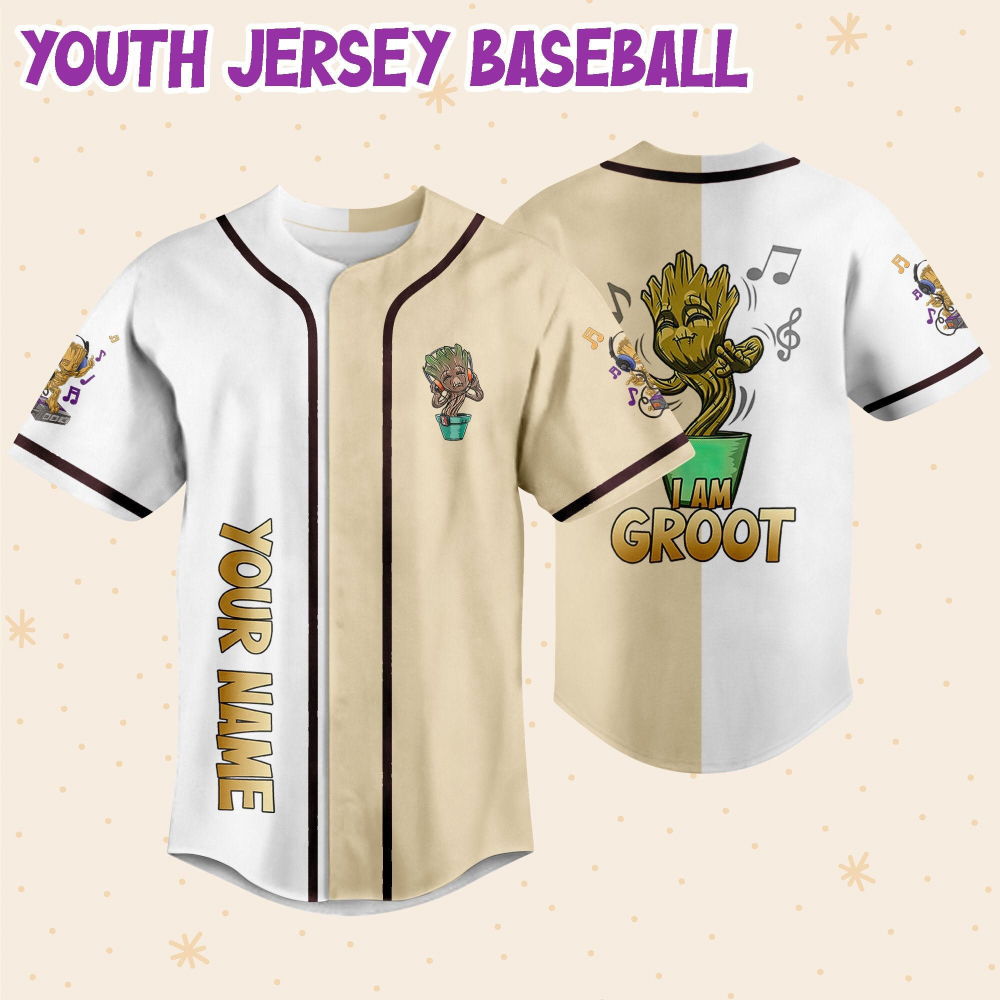 Personalized Baby Groot Listening Music And Dancing Baseball Jersey - lylyprint.com
