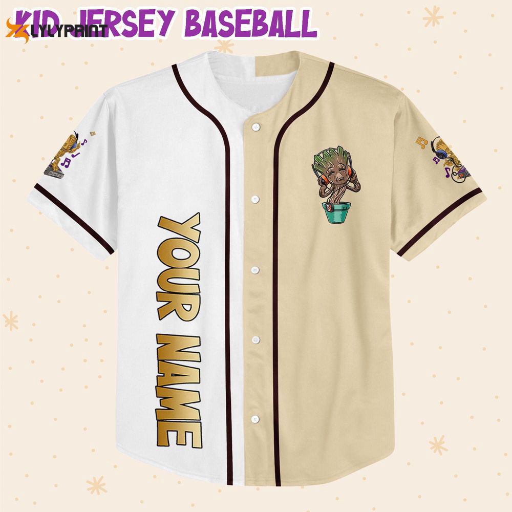 Personalized Baby Groot Listening Music And Dancing Baseball Jersey - lylyprint.com