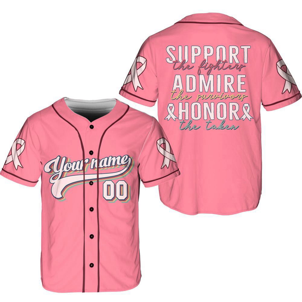 Personalized Breast Cancer Support Name And Number Baseball Jersey For Men Women - lylyprint.com