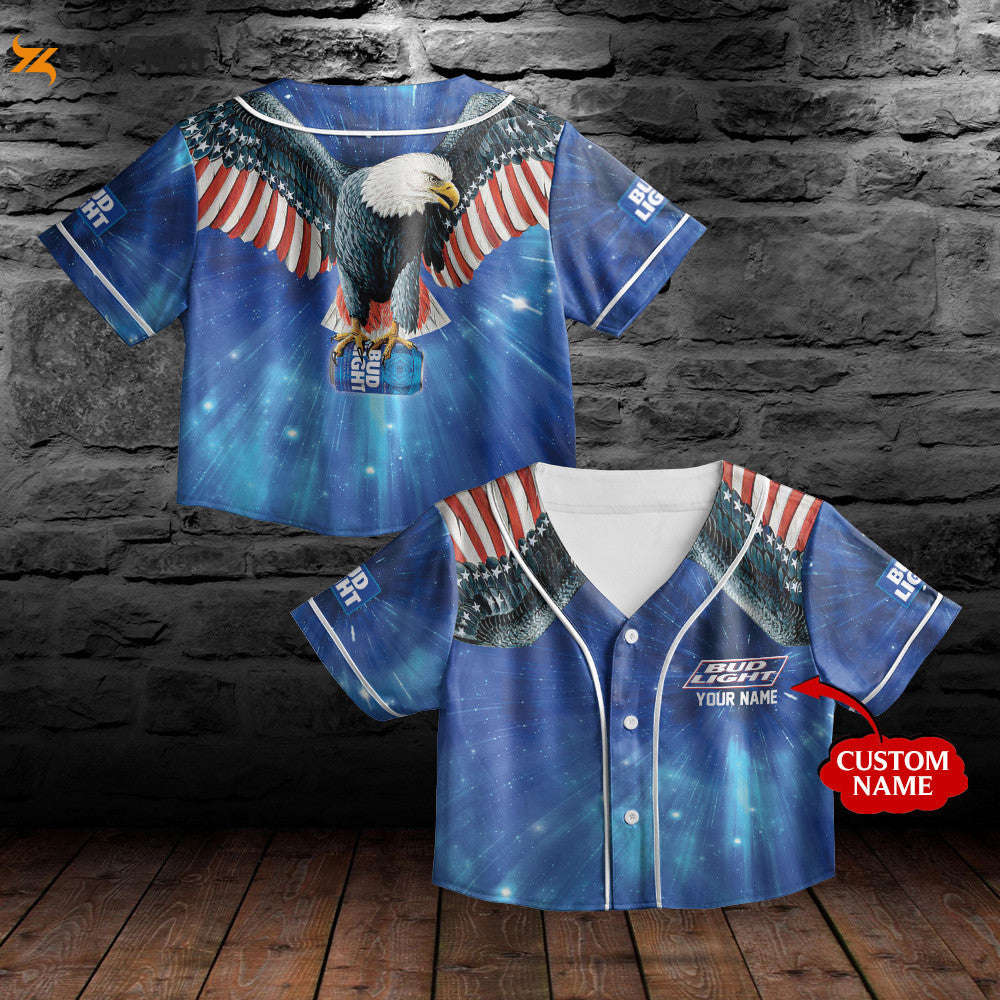 Personalized Bud Light Beer Eagle All Over Print 3D Unisex Crop-top Baseball Jersey - Gift for Men Women - lylyprint.com