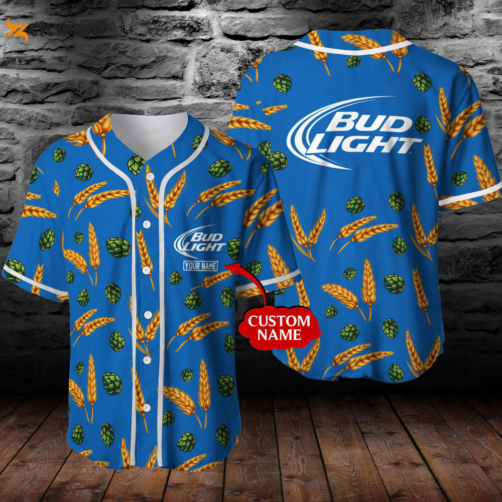 Custom Bud Light Beer Wheat Pattern 3D Baseball Jersey - Unisex Gift for Men & Women - lylyprint.com