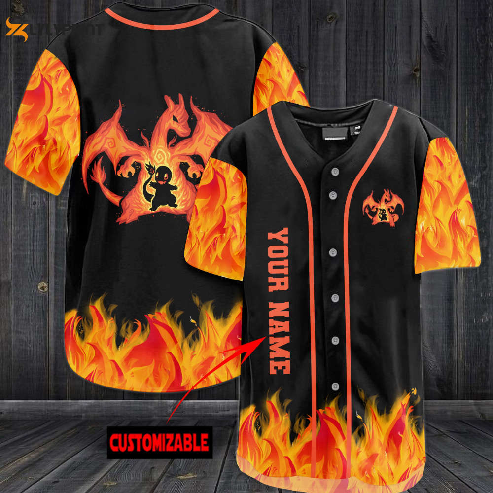 Personalized Charizard Fire Baseball Jersey - lylyprint.com
