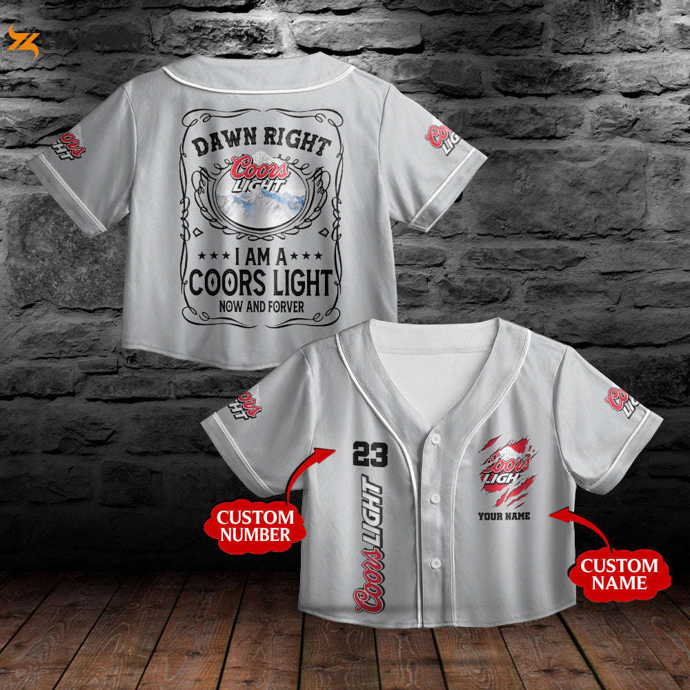 Personalized Coors Light Now & Forever All Over Print Crop-top Baseball Jersey - Light Gray Silver - lylyprint.com