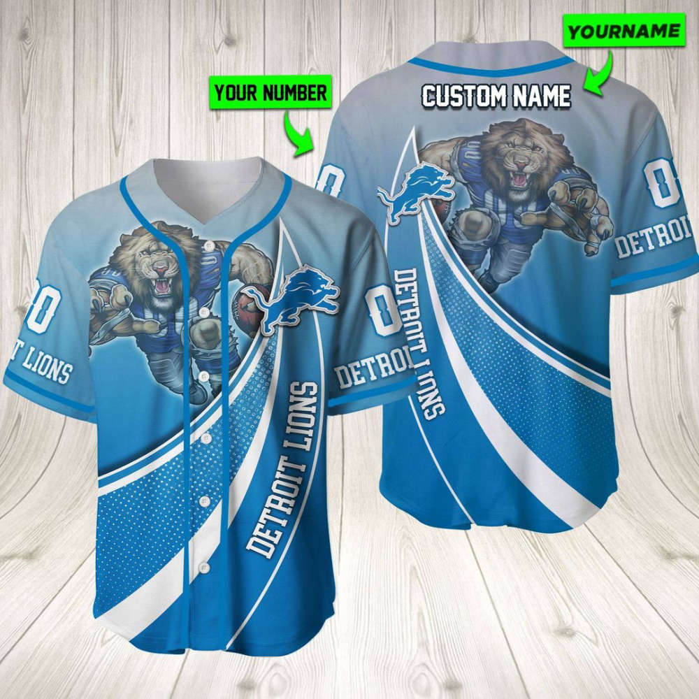 Personalized Detroit Lions Baseball Jersey Baseball Jersey Mascot Gift For Men Women - lylyprint.com