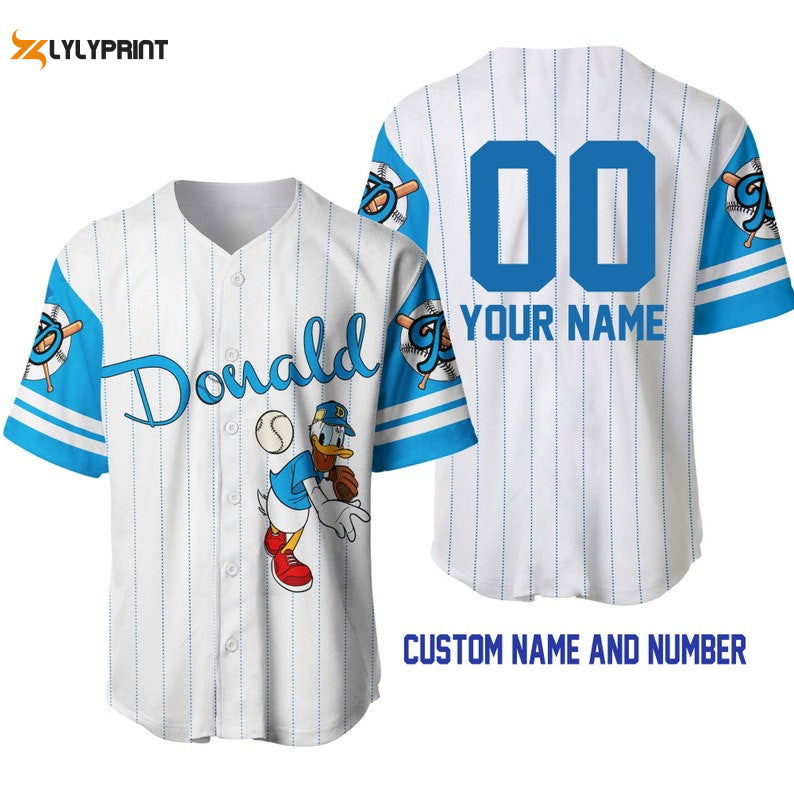 Personalized Donald Duck All Over Print Pinstripe Baseball Jersey - lylyprint.com