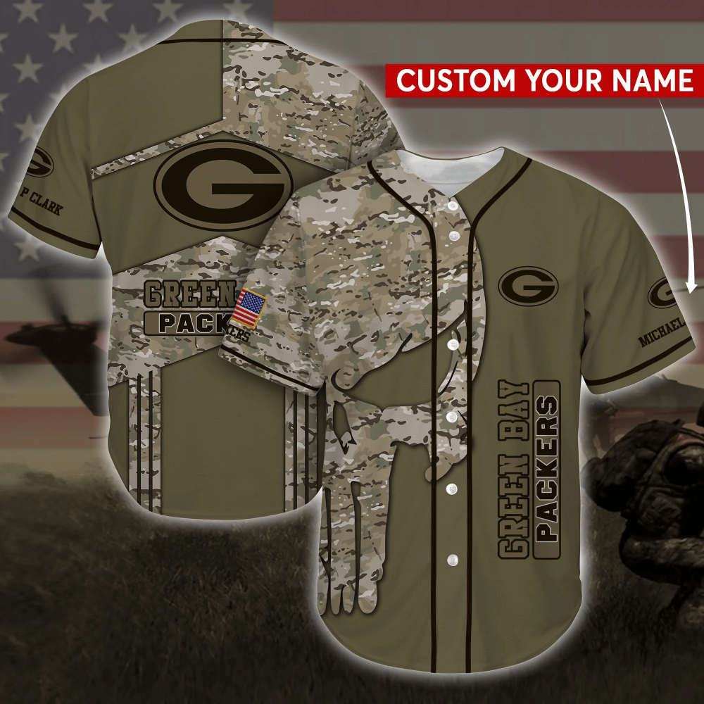 Personalized Green Bay Packers Army Baseball Jersey Shirt - Aopprinter