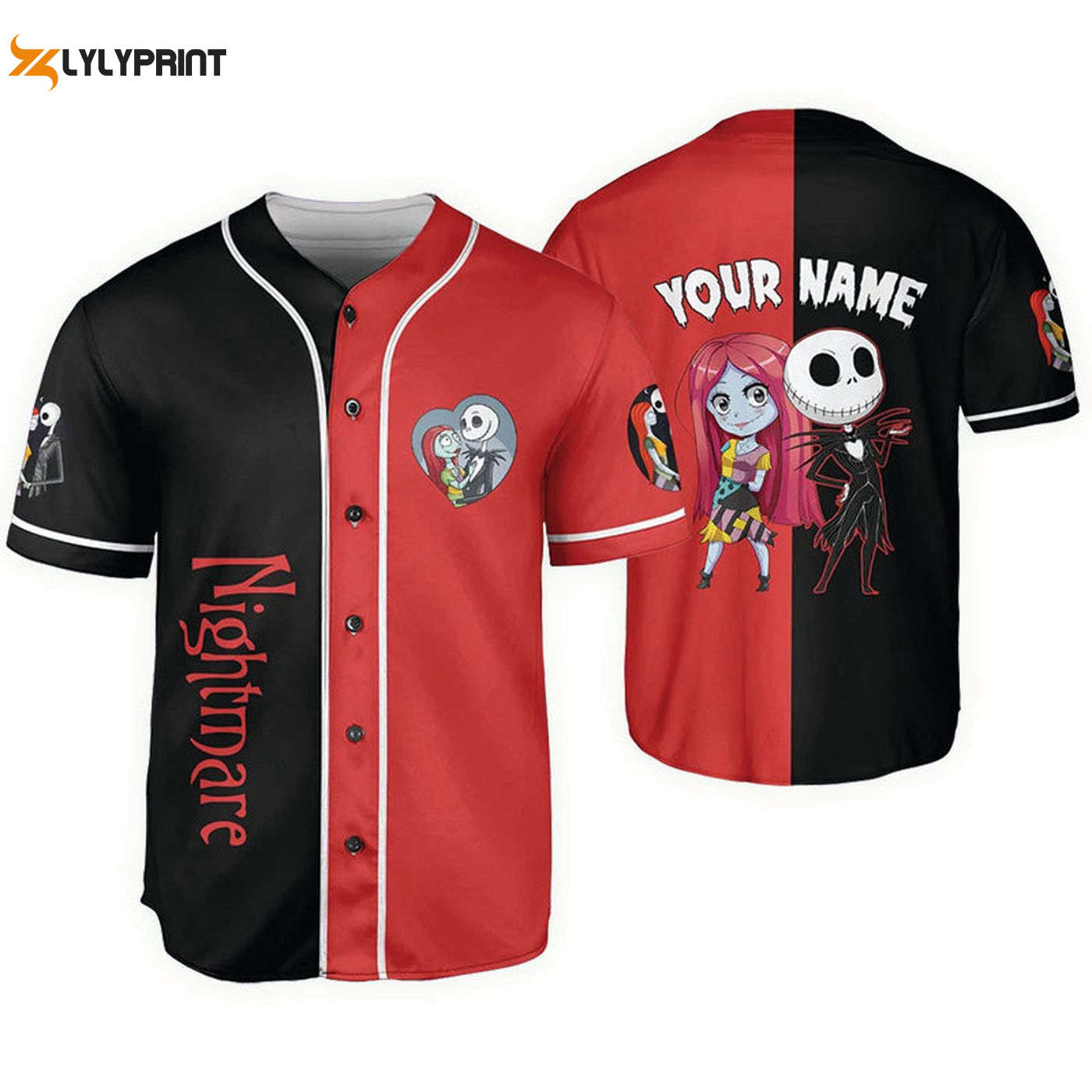 Personalized Jack And Sally Nightmare Baseball Jersey - Gift for Men Women - Gift for Men Women - lylyprint.com
