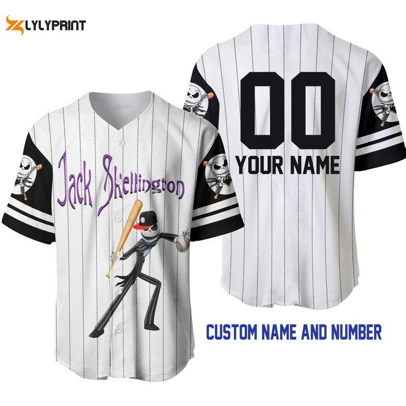 Personalized Jack Skellington All Over Print Pinstripe Baseball Jersey - lylyprint.com