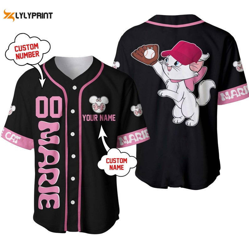 Personalized Marie Cat Playing Baseball All Over Print Baseball Jersey - lylyprint.com