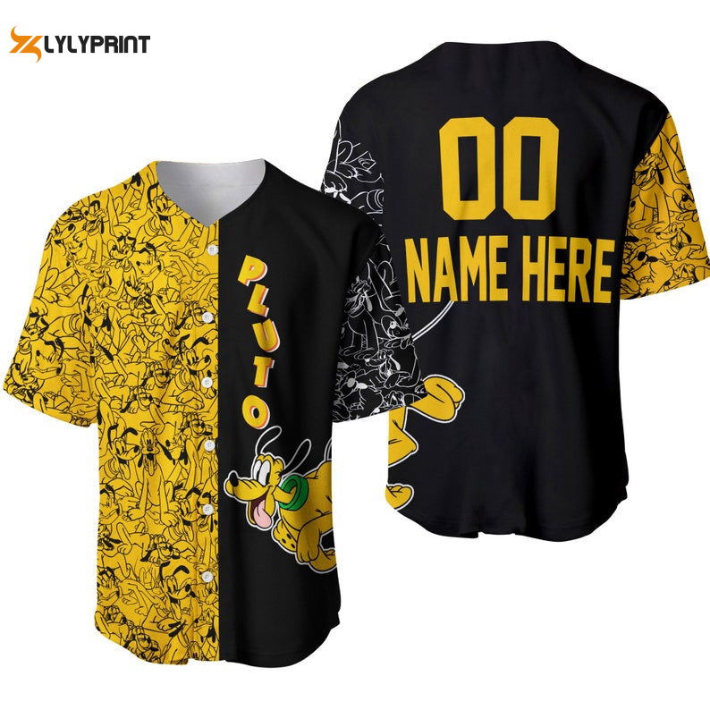Personalized Pluto Dog Pattern All Over Print Baseball Jersey Yellow - lylyprint.com