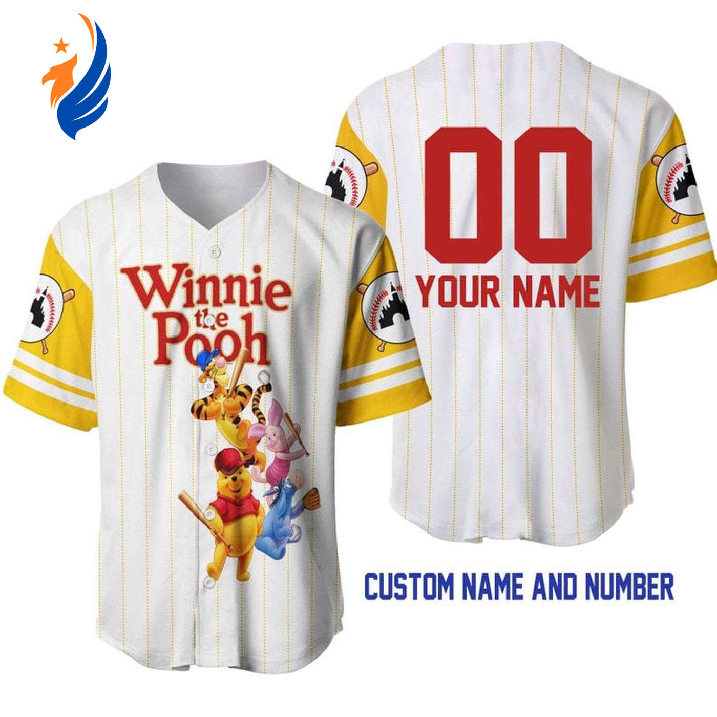 Customized Pooh Tigger Piglet Eeyore All Over Print Baseball Jersey - Vibrant Pinstripe Design - Bafud
