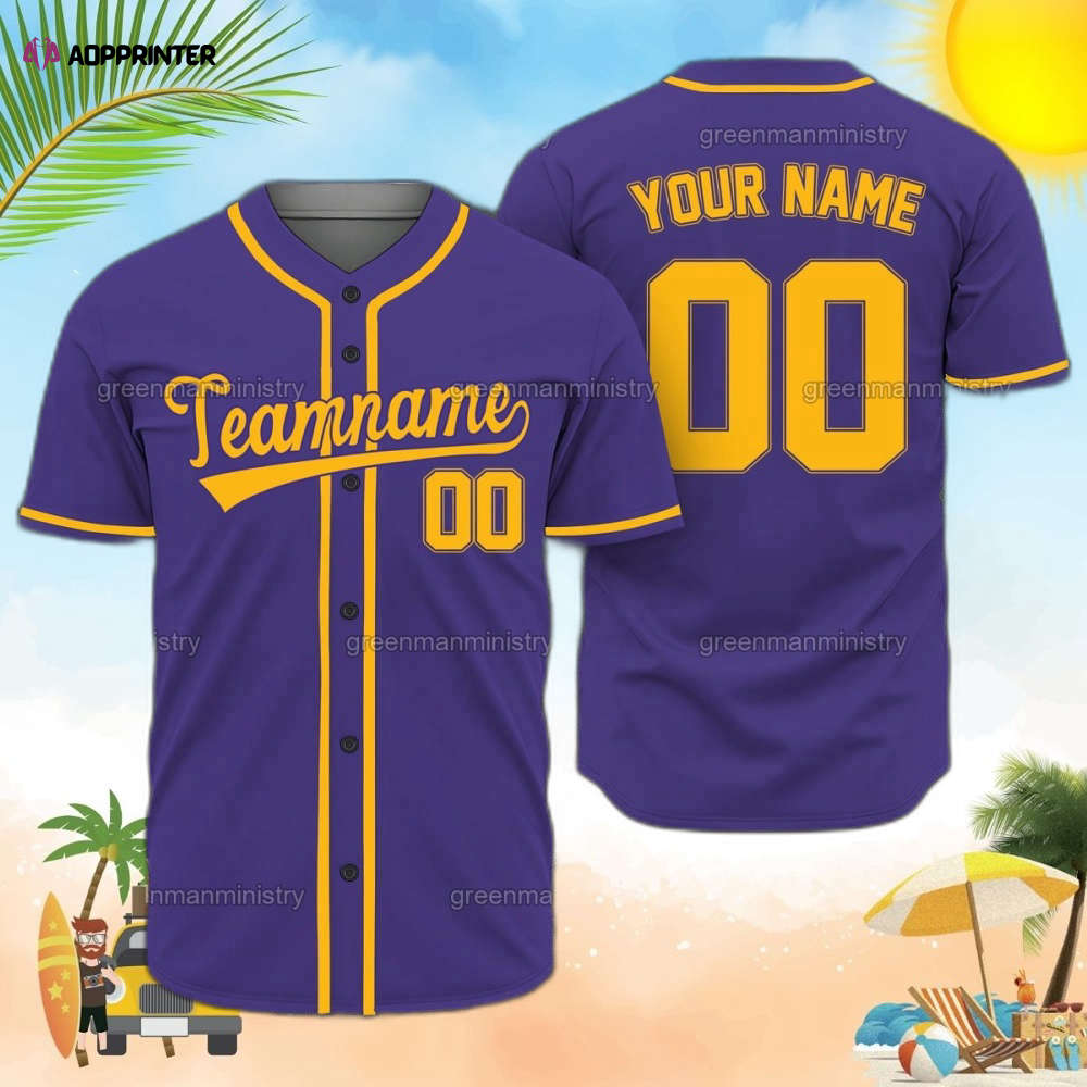 Personalized Purple And Yellow Team Name Baseball Jersey - Aopprinter