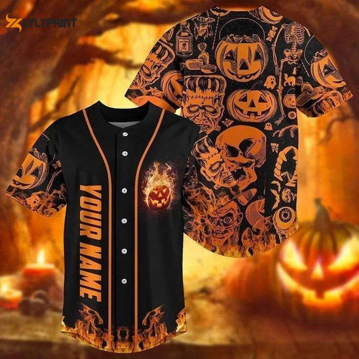 Personalized Scary Halloween Pattern All Over Print Baseball Jersey - lylyprint.com
