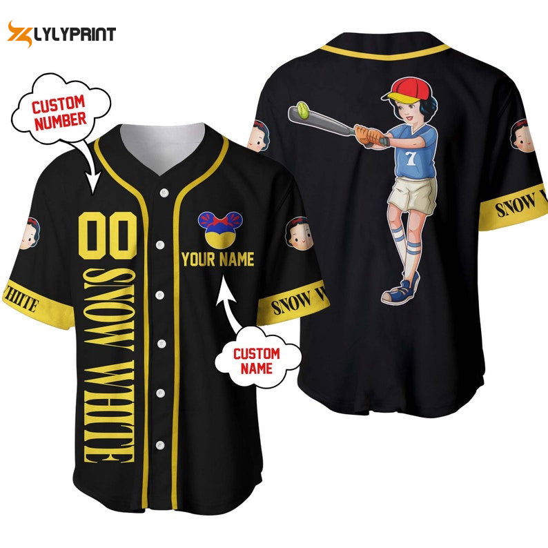 Personalized Snow White Princess Playing Baseball All Over Print Baseball Jersey - lylyprint.com