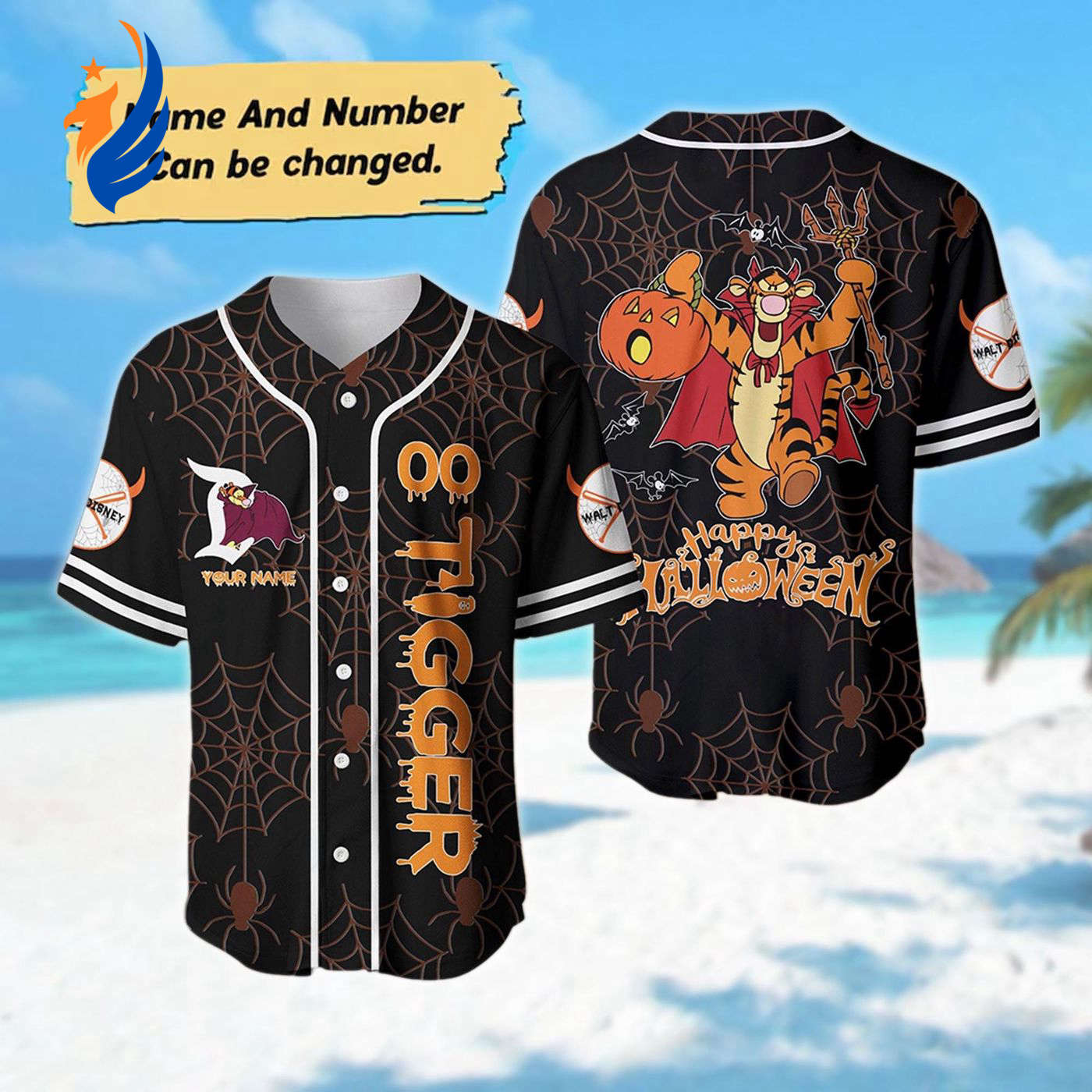 Personalized Tigger Halloween Baseball Jersey - Cartoon Shirt Winnie the Pooh Team Magic Kingdom Halloween Shirt - Bafud