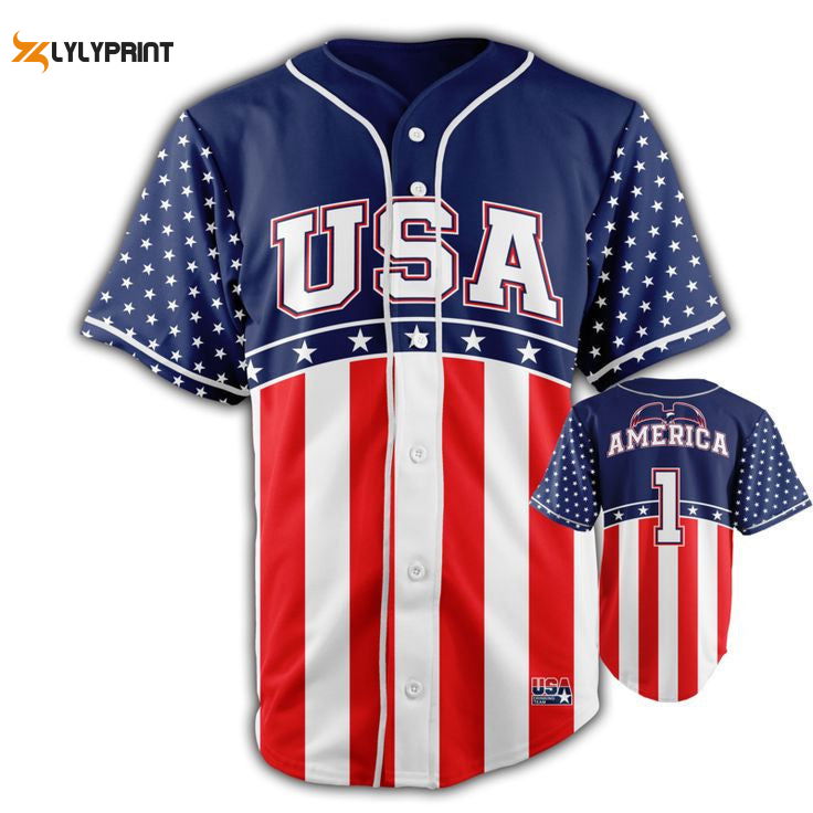Personalized USA Flag Pattern All Over Print Unisex Baseball Jersey - lylyprint.com