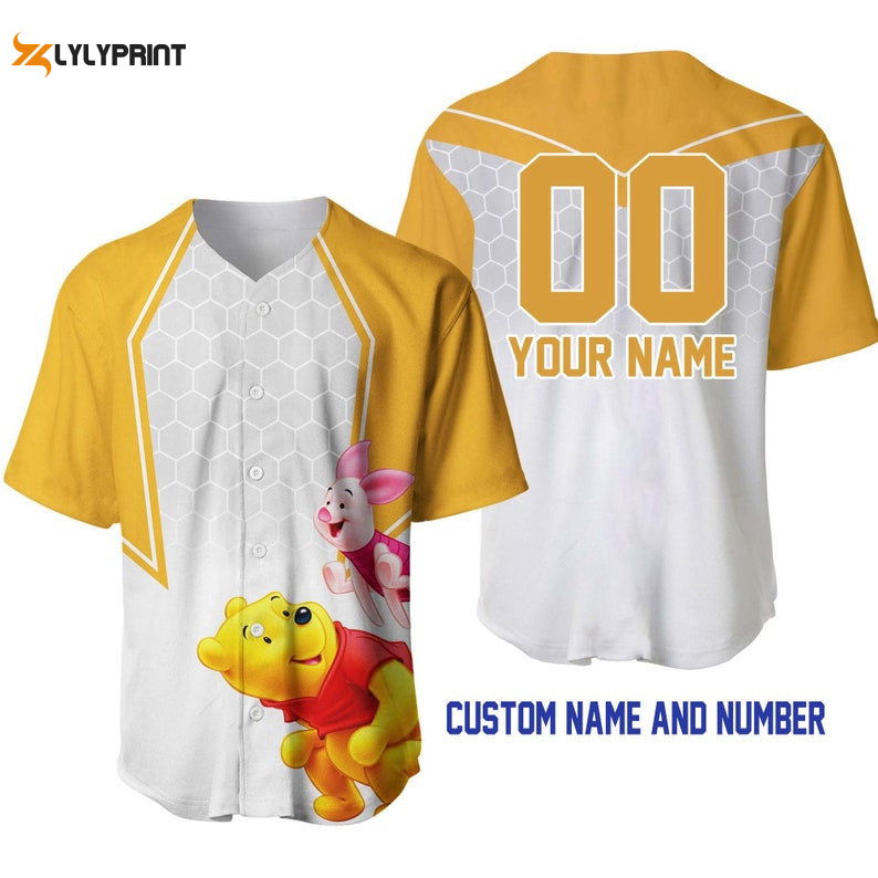 Personalized Winnie The Pooh Piglet Honey Pattern All Over Print Baseball Jersey - lylyprint.com