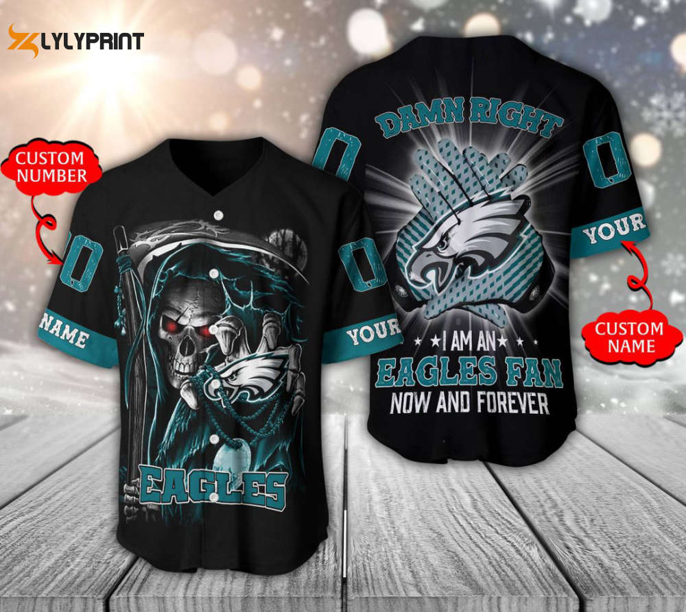Philadelphia Eagles Baseball Jersey Personalized Skull Damn Right Gift For Men Women - lylyprint.com