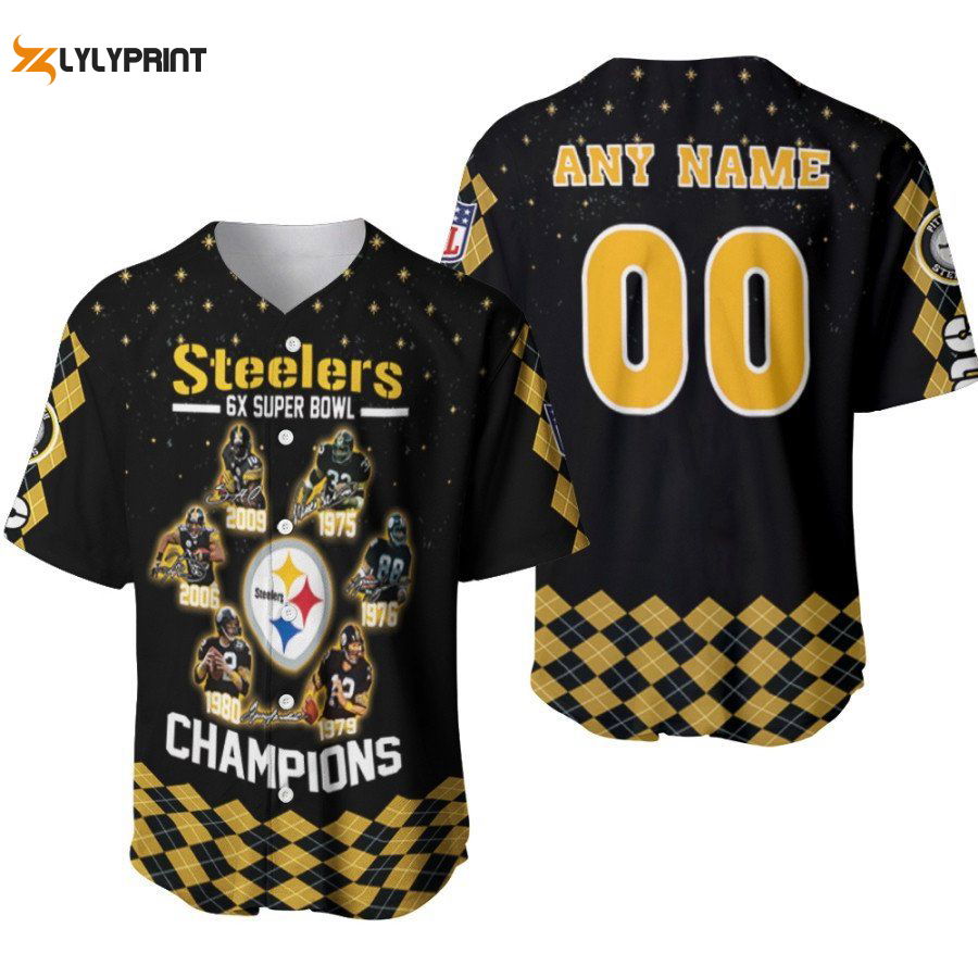 Pittsburgh Steelers 6-Time Champions Legends Allover Baseball Jersey - Customizable Name & Number Perfect Gift for Steelers Fans - lylyprint.com