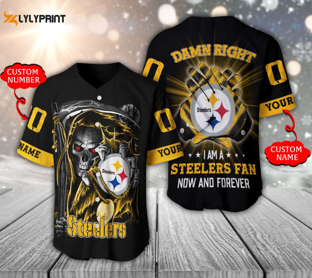 Pittsburgh Steelers Baseball Jersey Personalized Skull Damn Right Fan Gifts - lylyprint.com