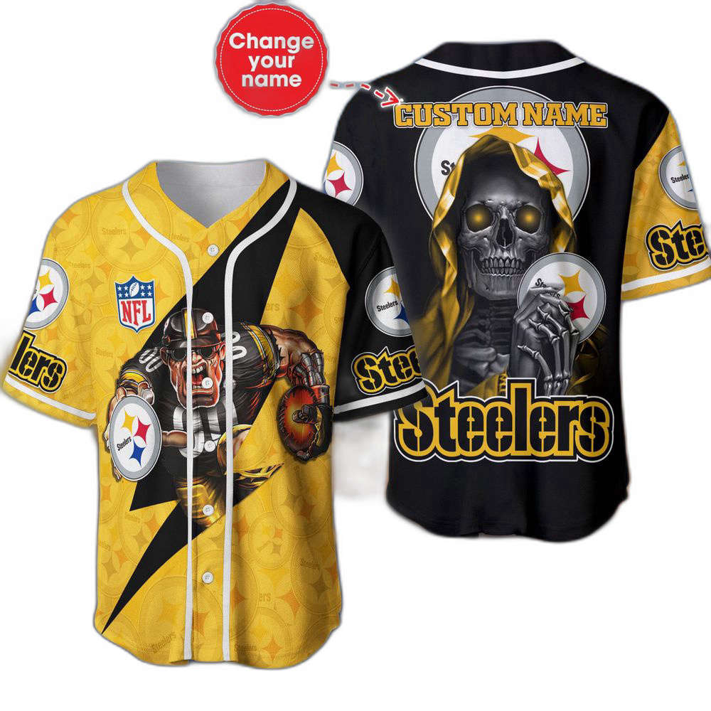 Pittsburgh Steelers Baseball Jersey Shirt Skull Custom Name, Gift For Men Women - Aopprinter