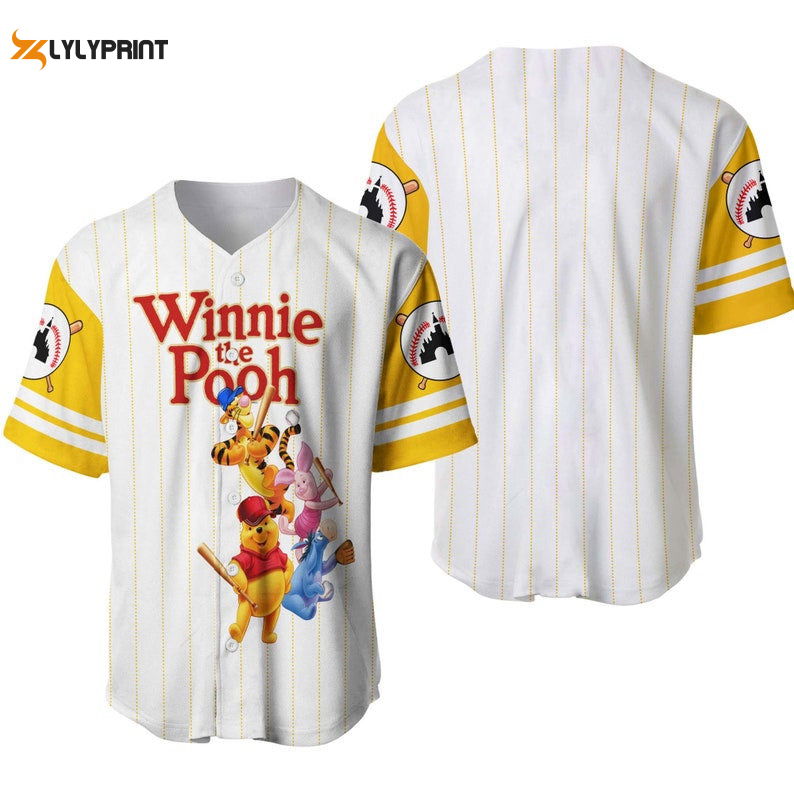Pooh Tigger Piglet Eeyore All Over Print Pinstripe Baseball Jersey - Gift for Men Women - lylyprint.com