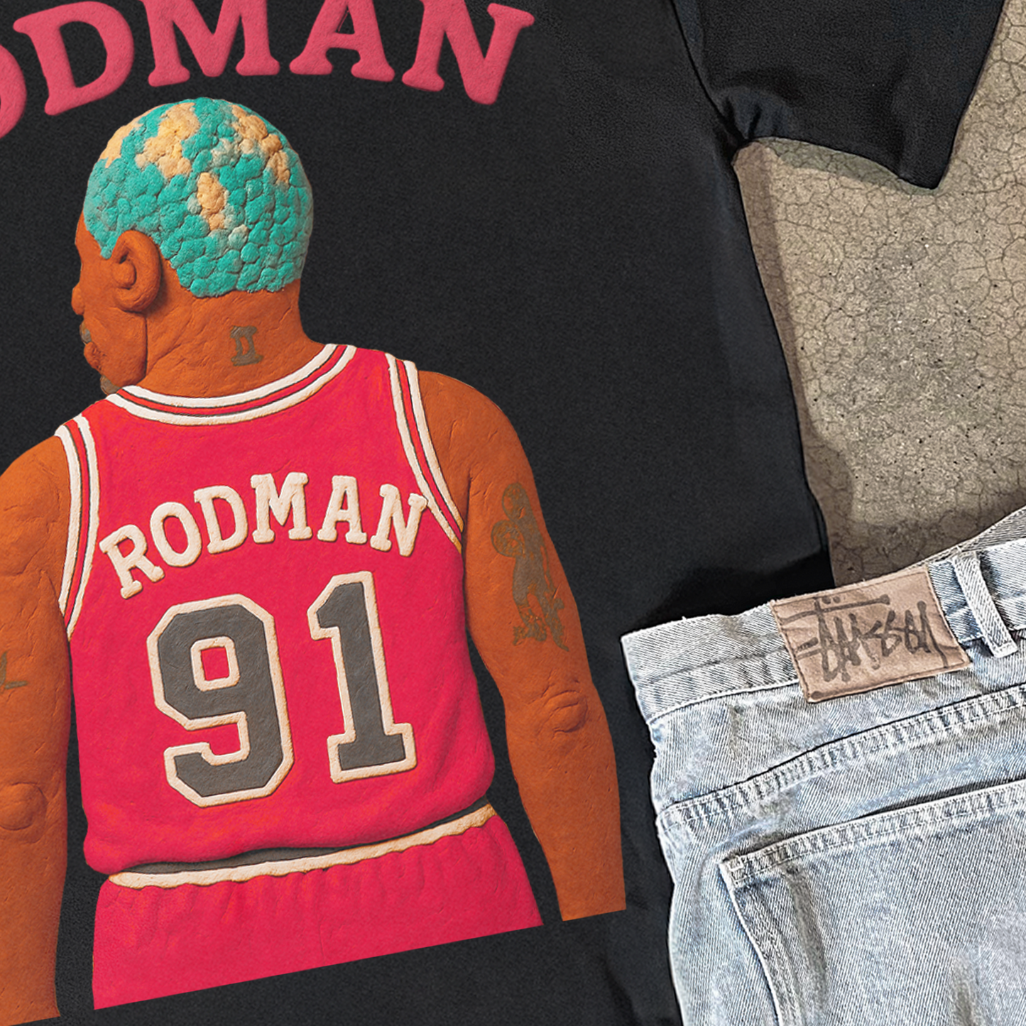 CLAY RODMAN HEAVYWEIGHT BLACK T-SHIRT