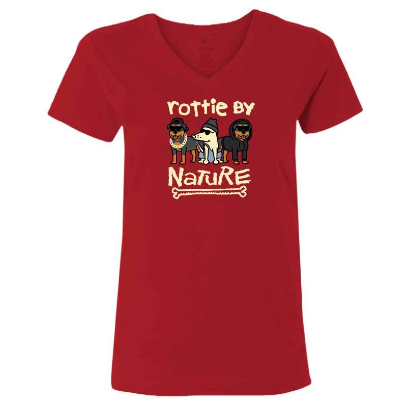 Rottie By Nature  - Ladies T-Shirt V-Neck