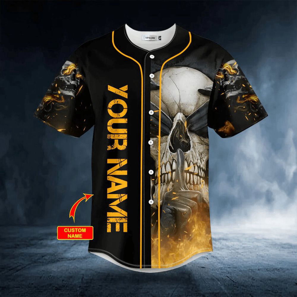 See Hear Speak No Evil Fire Skull Custom Baseball Jersey For Men Women - lylyprint.com
