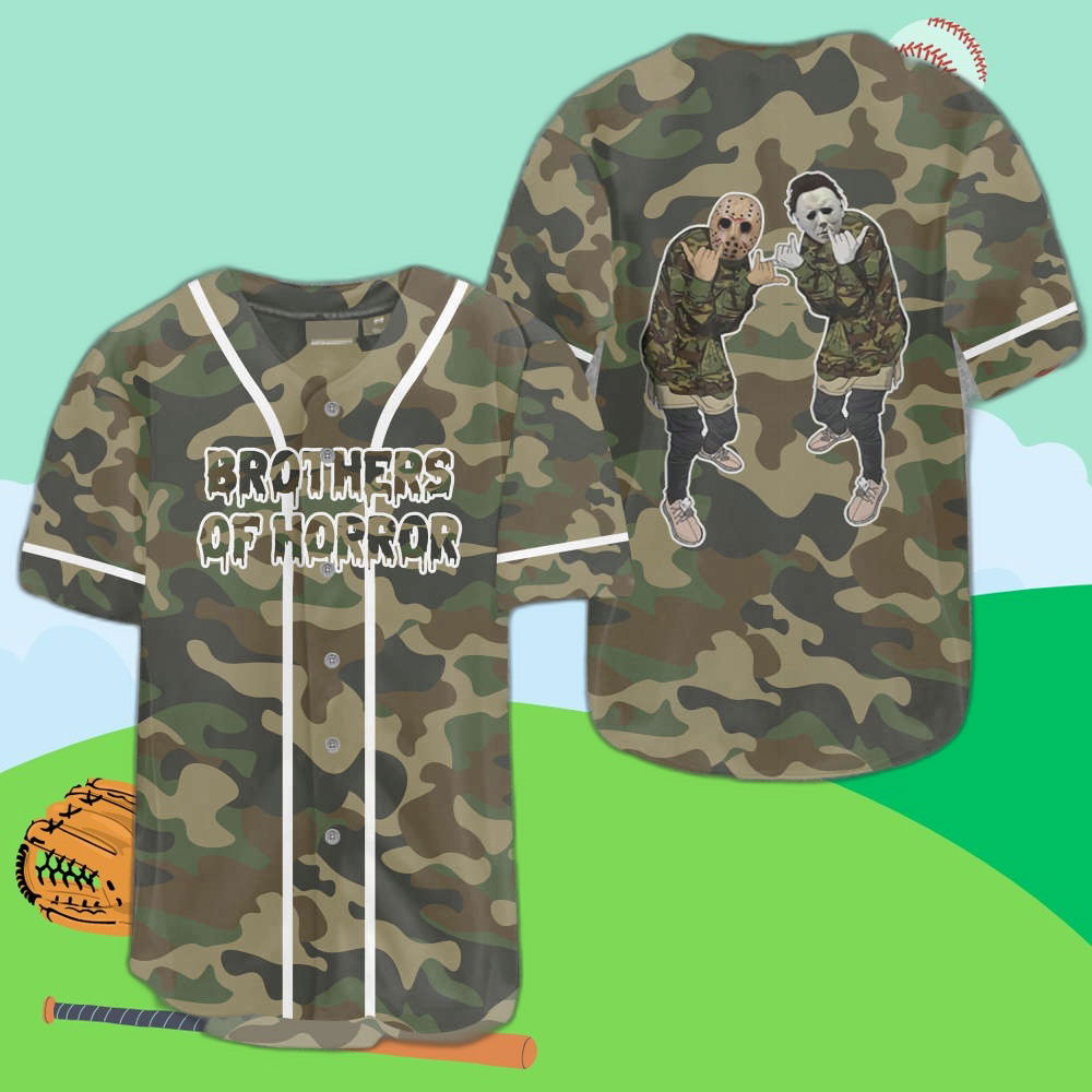 Show Your Style with Brothers of Horror Camo Baseball Jersey - Limited Edition - Aopprinter