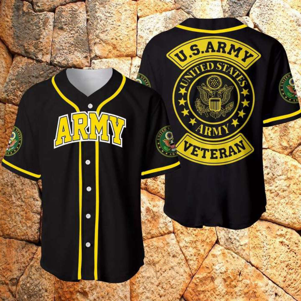 Simple Black Yellow Us Army Baseball Jersey - Aopprinter
