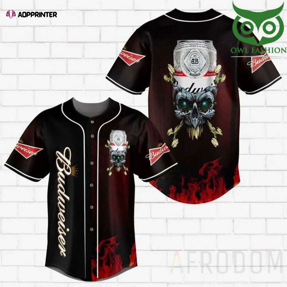 Skull Fire Budweiser Baseball Jersey: Unique Design for Baseball Fanatics - Aopprinter