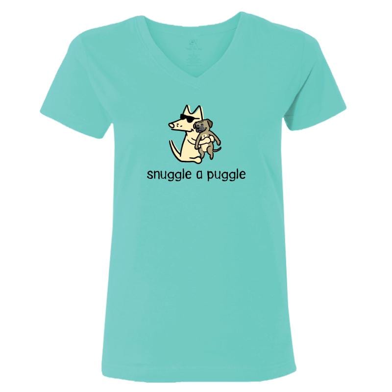 Snuggle A Puggle   - Ladies T-Shirt V-Neck