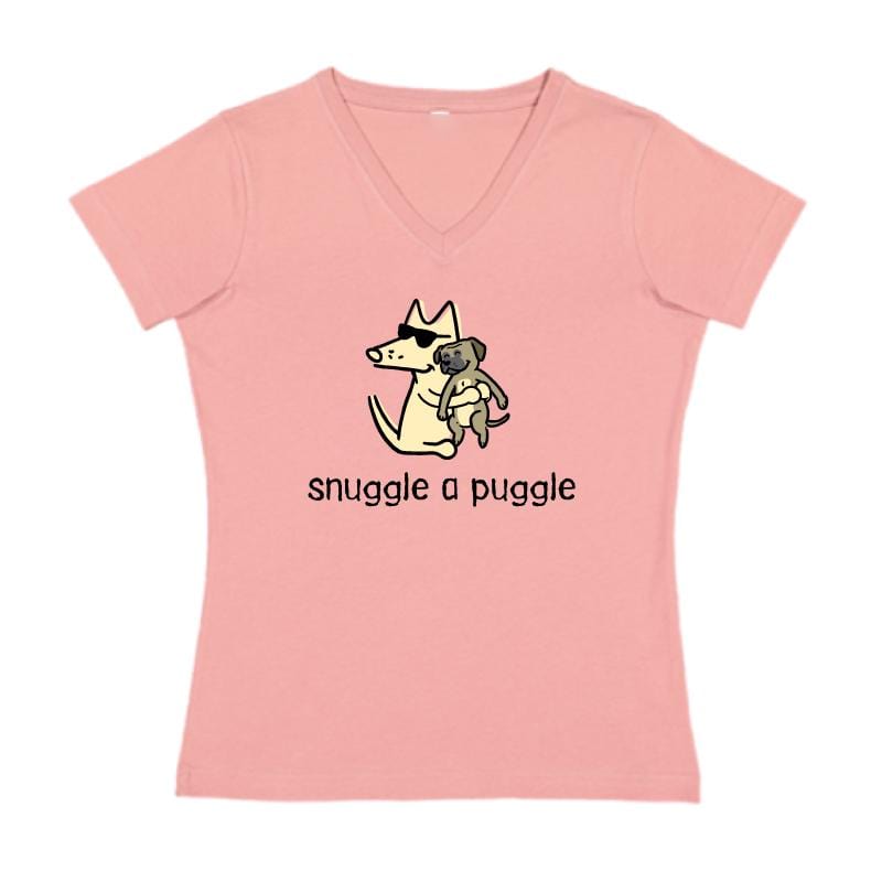 Snuggle A Puggle   - Ladies T-Shirt V-Neck