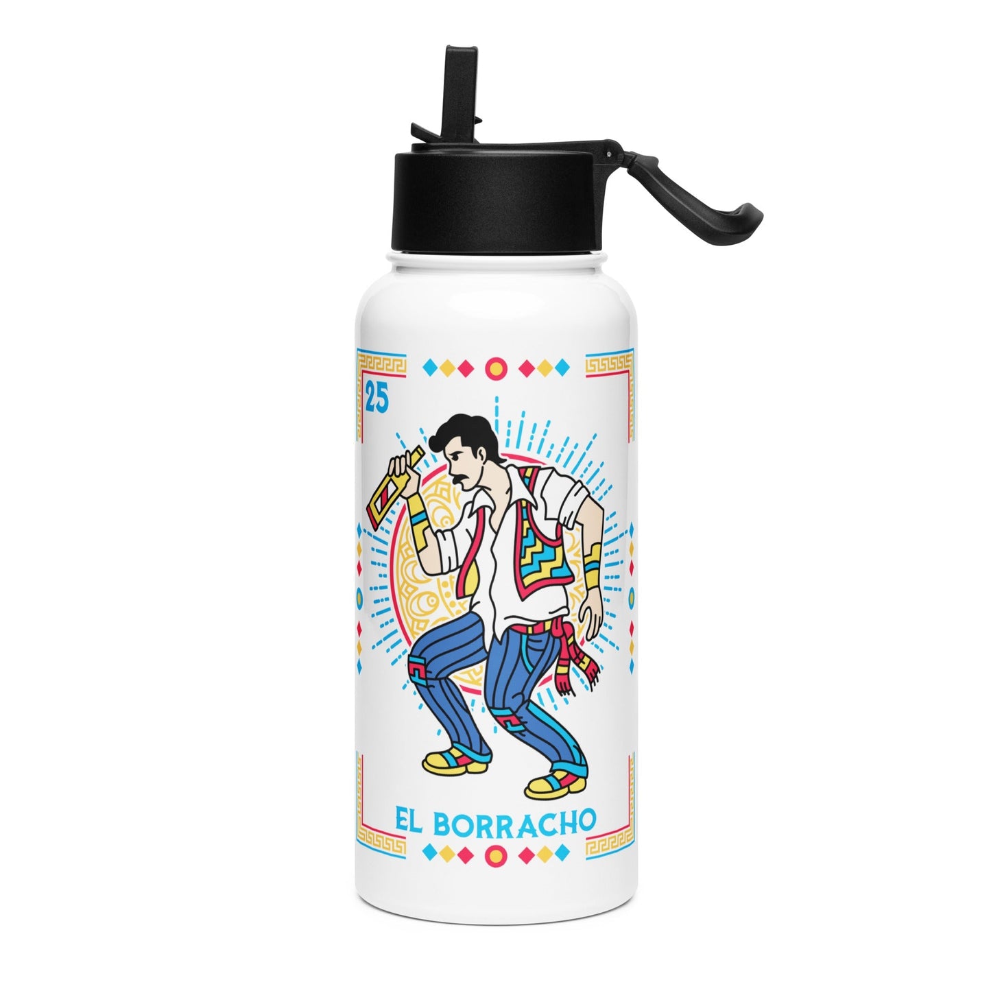 El Borracho Mexican Loteria Stainless Steel Bottle 32oz
