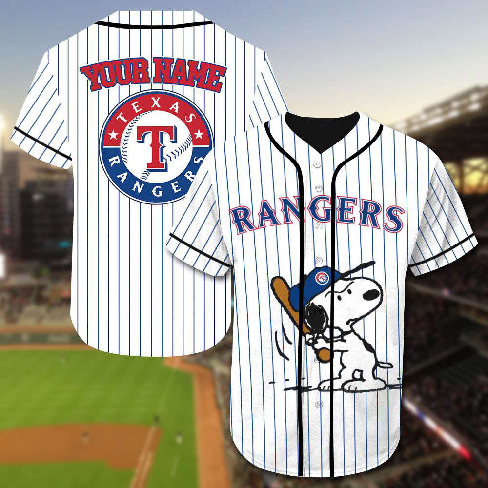 Texas Rangers Snoopy MLB Personalized Baseball Jersey - Gift for Women Men - Bafud