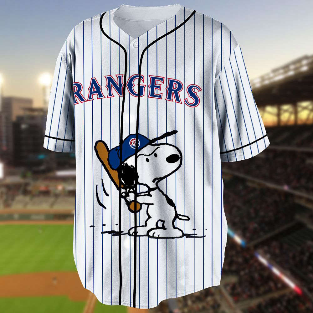 Texas Rangers Snoopy MLB Personalized Baseball Jersey - Gift for Women Men - Bafud